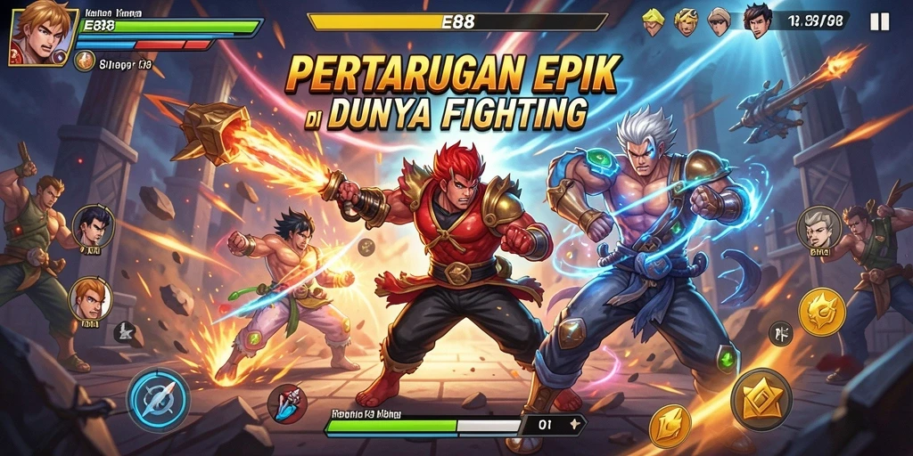 Tangkapan layar E88 menampilkan aksi pertarungan yang mendebarkan dan grafis yang memukau.