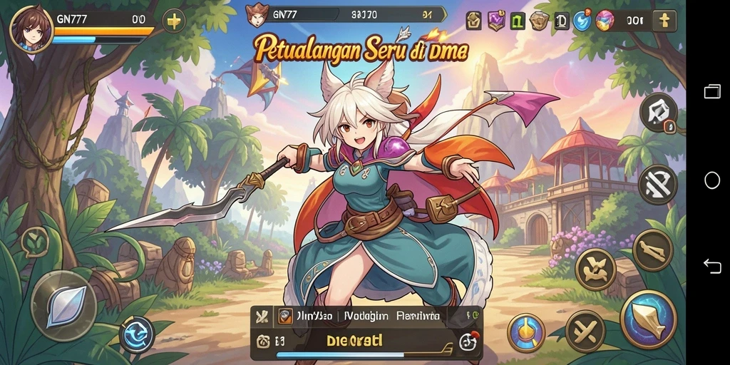 Screenshot gameplay menunjukkan pertarungan karakter anime yang seru.