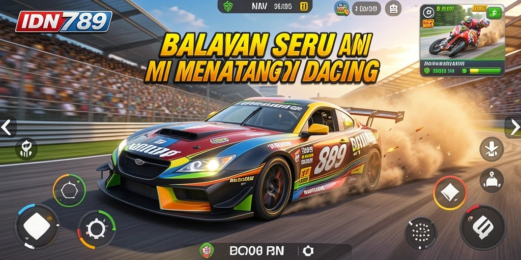 Tangkapan layar utama IDN789 menampilkan aksi balapan yang mendebarkan.