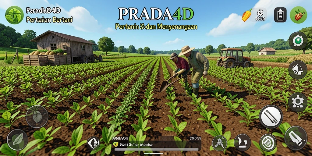 Tampilan gameplay seru di PRADA4D dengan aktivitas bertani.